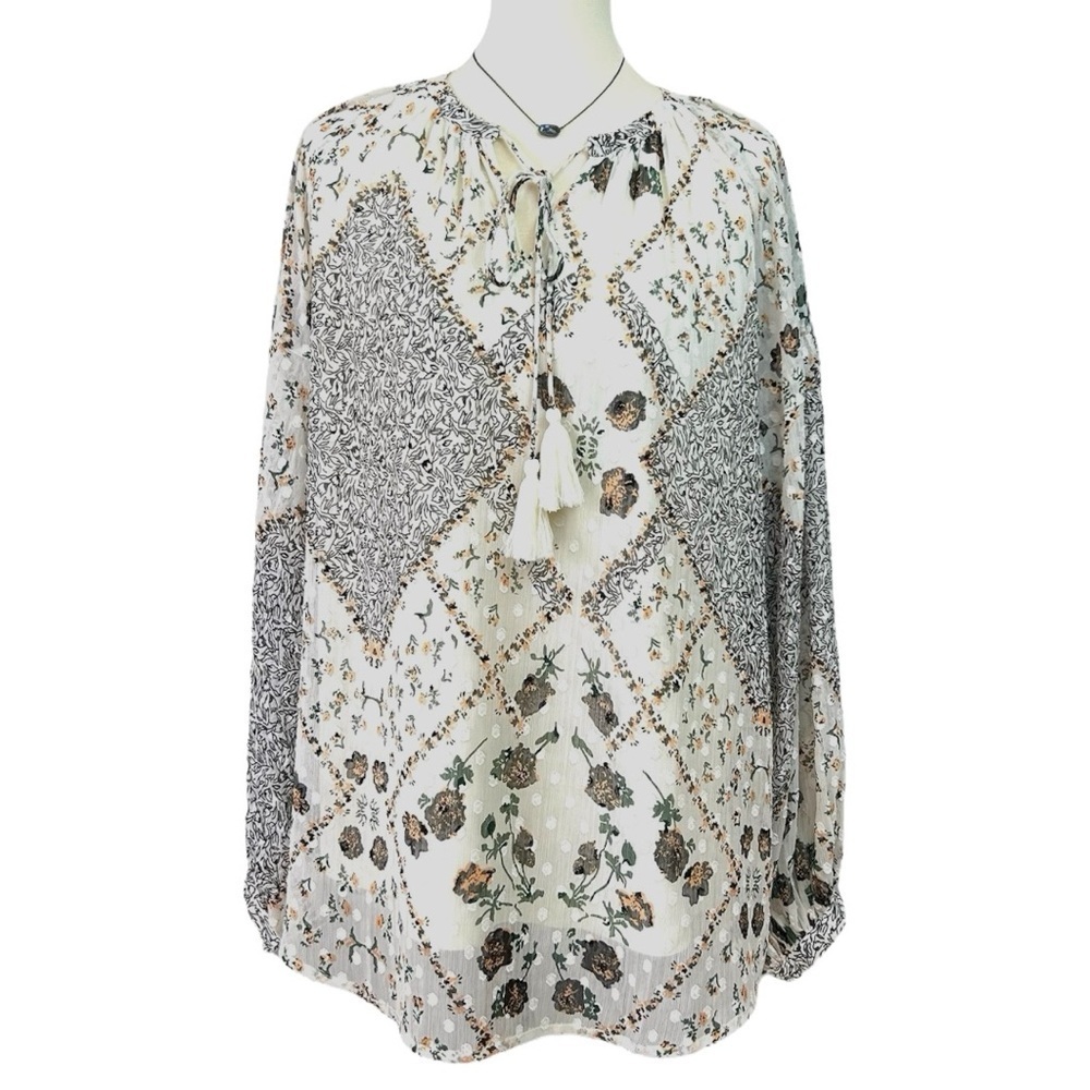 Boho Long Sleeve Blouse Large  Patch Work Cottagecore Sweet Magnolia Peasant
